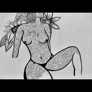 Woman with Black Pen Drawing